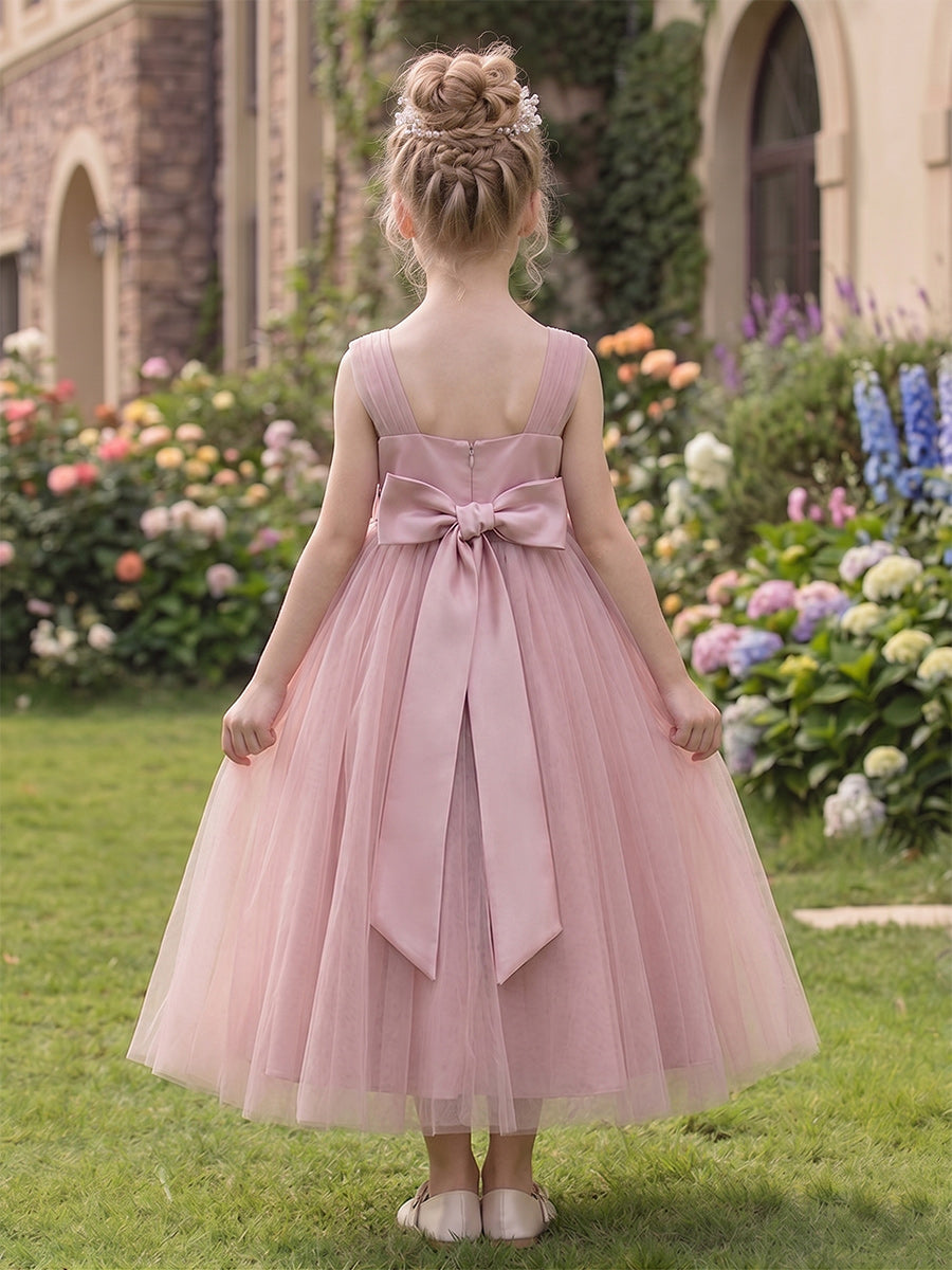A-Line/Princess V-Neck Sleeveless Tea-Length Flower Girl Dresses With 3D Floral