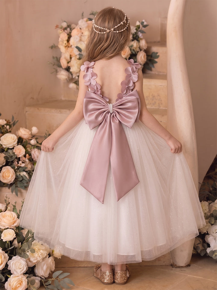 A-Line/Princess Sleeveless Scoop Ankle-Length Flower Girl Dresses With Bowknot &amp; 3D Floral