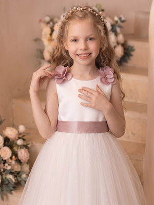 A-Line/Princess Sleeveless Scoop Ankle-Length Flower Girl Dresses With Bowknot & 3D Floral