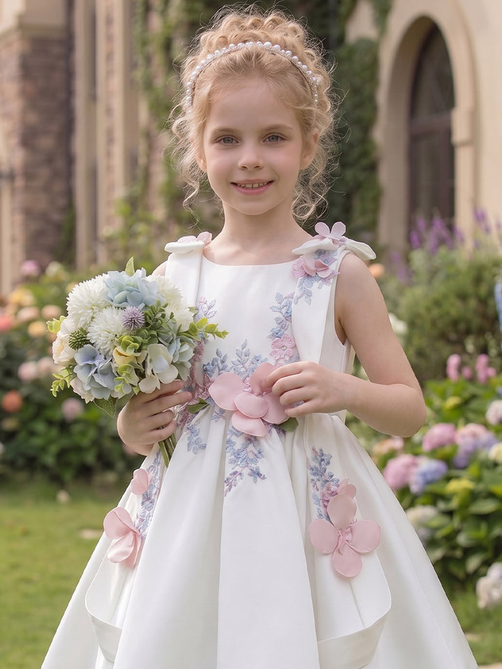 A-Line/Princess Boat Neck Sleeveless Knee-Length Flower Girl Dresses With Bowknot &amp; 3D Floral
