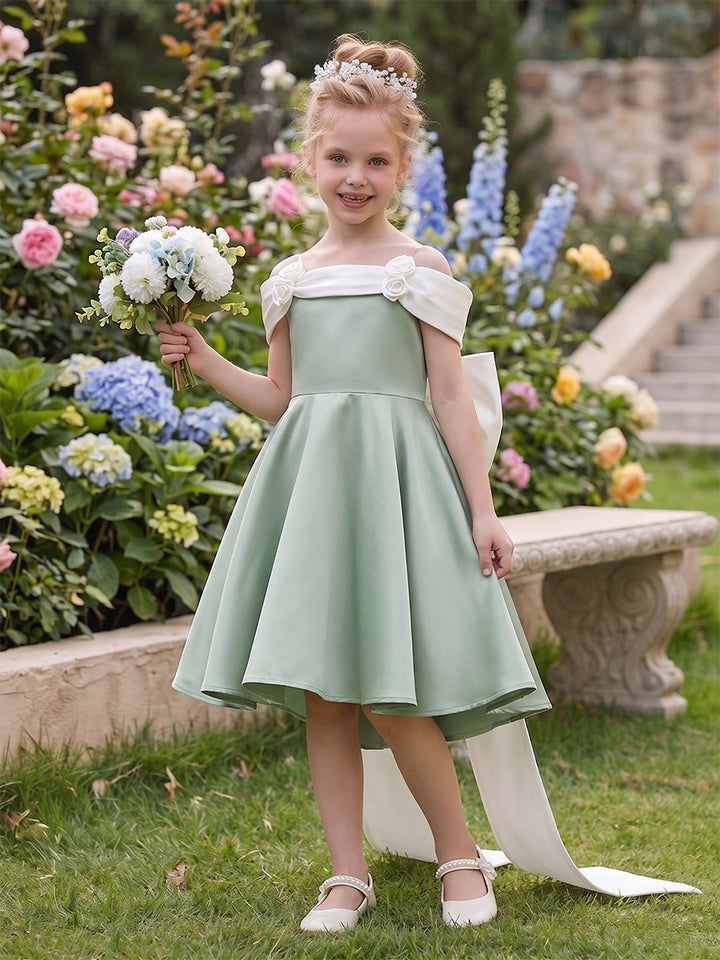 A-Line/Princess Off the Shoulder Sleeveless Knee-Length Flower Girl Dresses With Bowknot &amp; 3D Floral