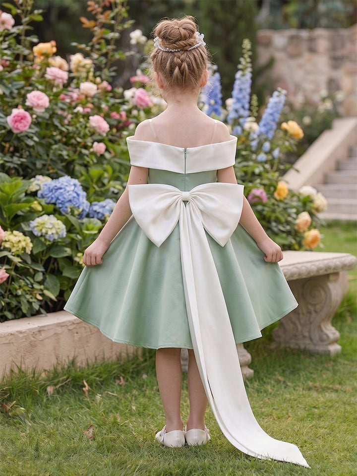 A-Line/Princess Off the Shoulder Sleeveless Knee-Length Flower Girl Dresses With Bowknot &amp; 3D Floral