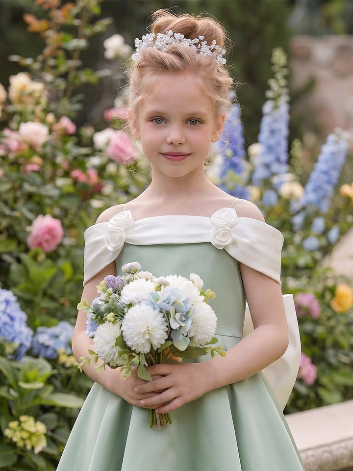 A-Line/Princess Off the Shoulder Sleeveless Knee-Length Flower Girl Dresses With Bowknot &amp; 3D Floral