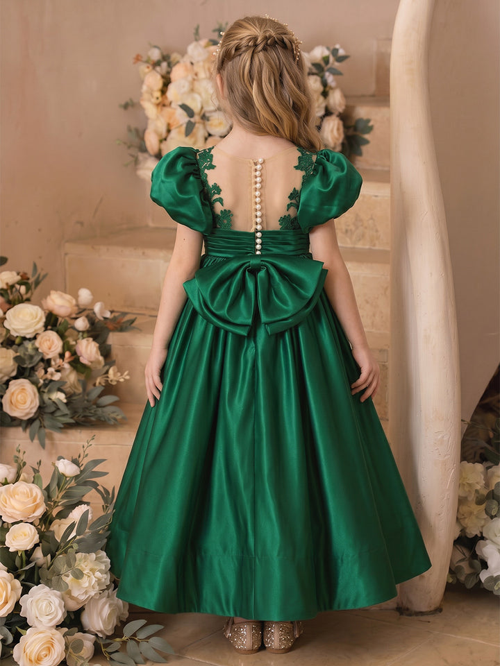 A-Line/Princess Scoop Short Sleeves Floor-Length Flower Girl Dresses With Lace &amp; Bowknot