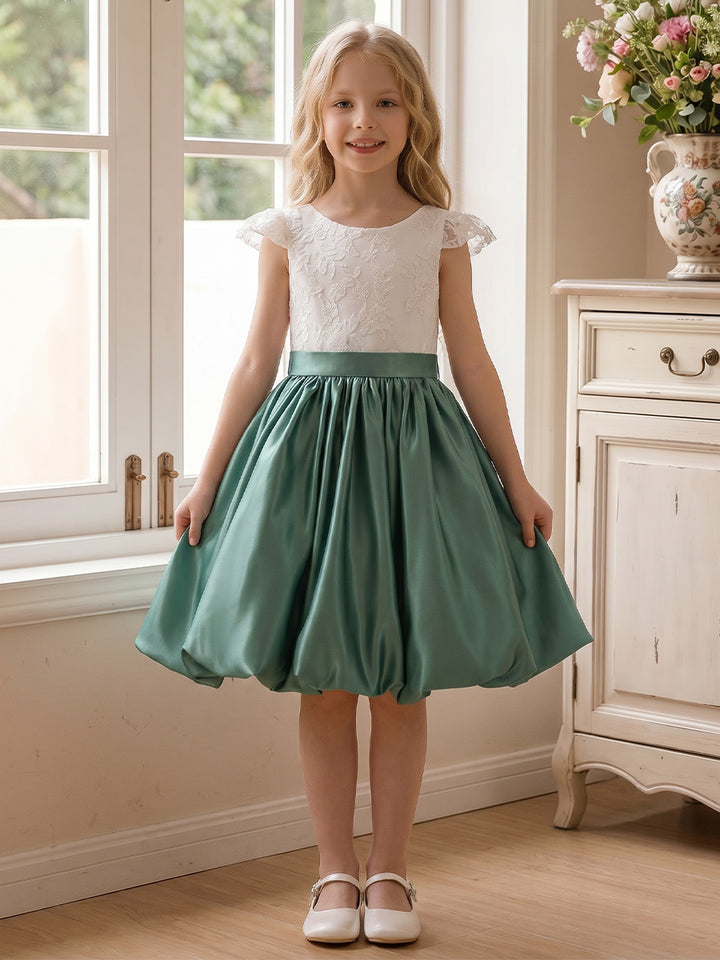 A-Line/Princess Scoop Short Sleeves Knee-Length Flower Girl Dresses With Belt &amp; Bowknot