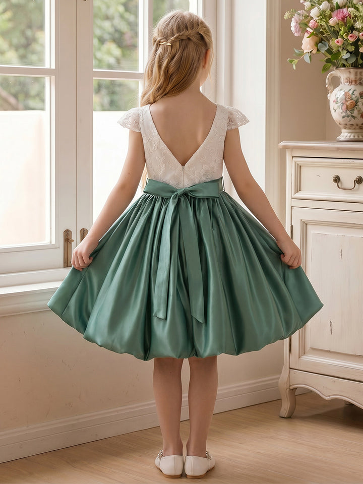 A-Line/Princess Scoop Short Sleeves Knee-Length Flower Girl Dresses With Belt &amp; Bowknot