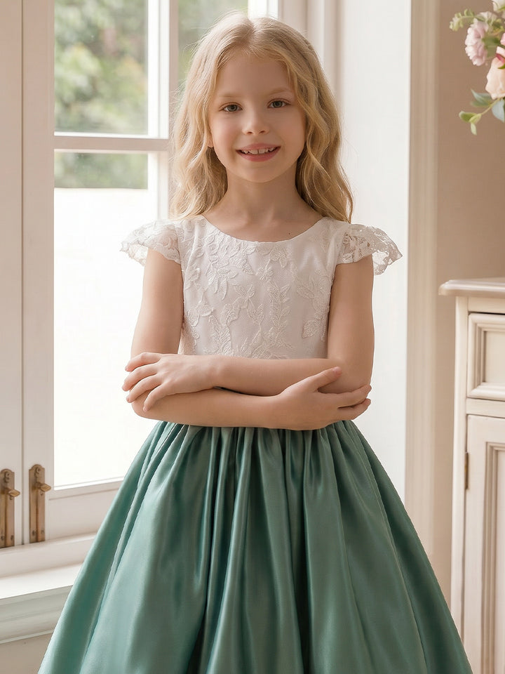 A-Line/Princess Scoop Short Sleeves Knee-Length Flower Girl Dresses With Belt &amp; Bowknot