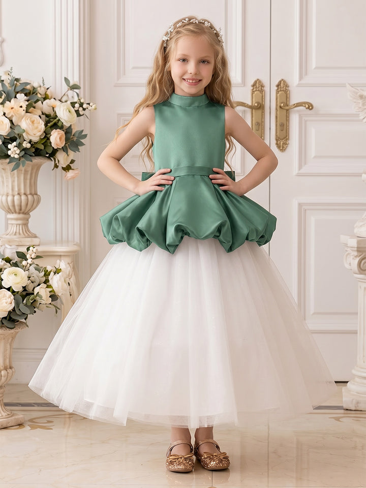 A-Line/Princess High Neck Sleeveless Ankle-Length Flower Girl Dresses With Bowknot