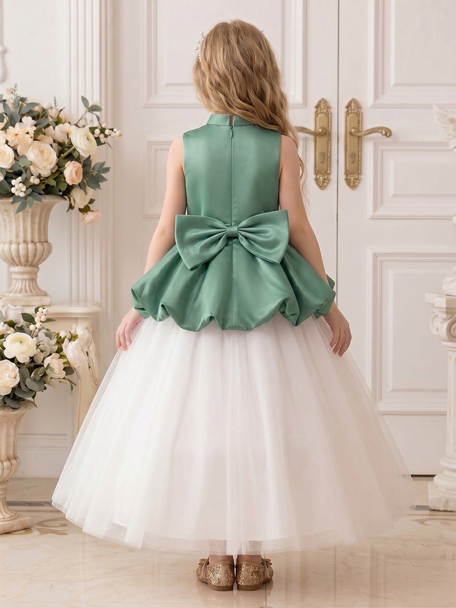 A-Line/Princess High Neck Sleeveless Ankle-Length Flower Girl Dresses With Bowknot