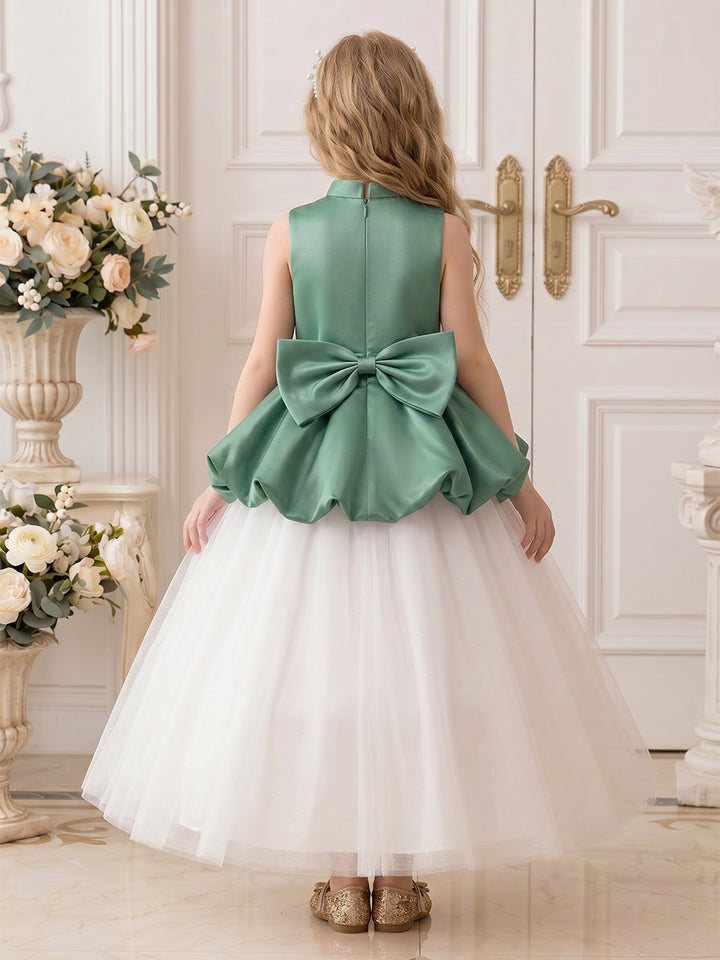 A-Line/Princess High Neck Sleeveless Ankle-Length Flower Girl Dresses With Bowknot