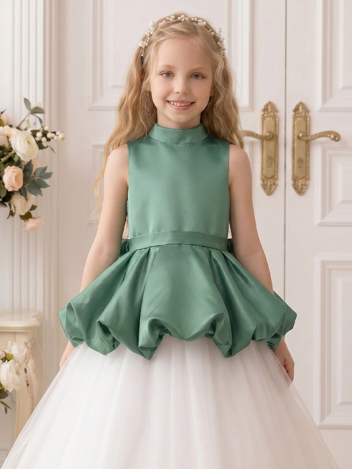 A-Line/Princess High Neck Sleeveless Ankle-Length Flower Girl Dresses With Bowknot
