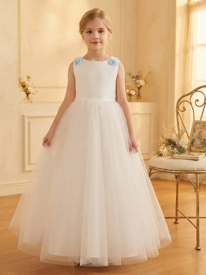 A-Line/Princess Scoop Sleeveless Floor-Length Flower Girl Dresses With Bowknot &amp; 3D Floral