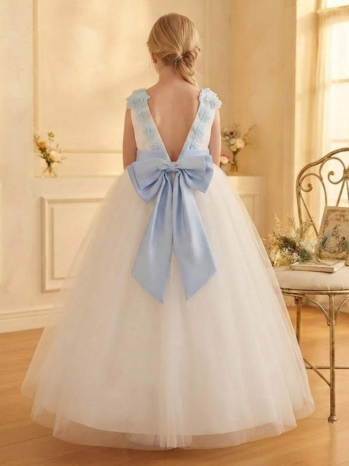 A-Line/Princess Scoop Sleeveless Floor-Length Flower Girl Dresses With Bowknot &amp; 3D Floral