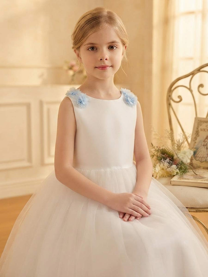 A-Line/Princess Scoop Sleeveless Floor-Length Flower Girl Dresses With Bowknot &amp; 3D Floral
