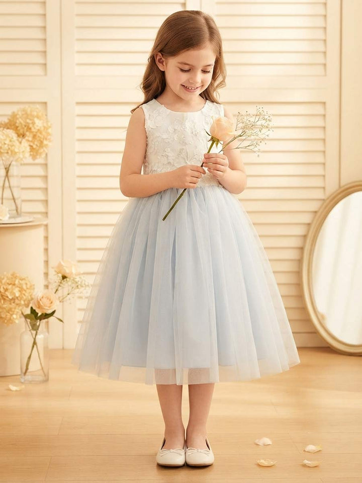 A-Line/Princess Boat Neck Sleeveless Knee-Length Flower Girl Dresses With Bowknot &amp; Applique