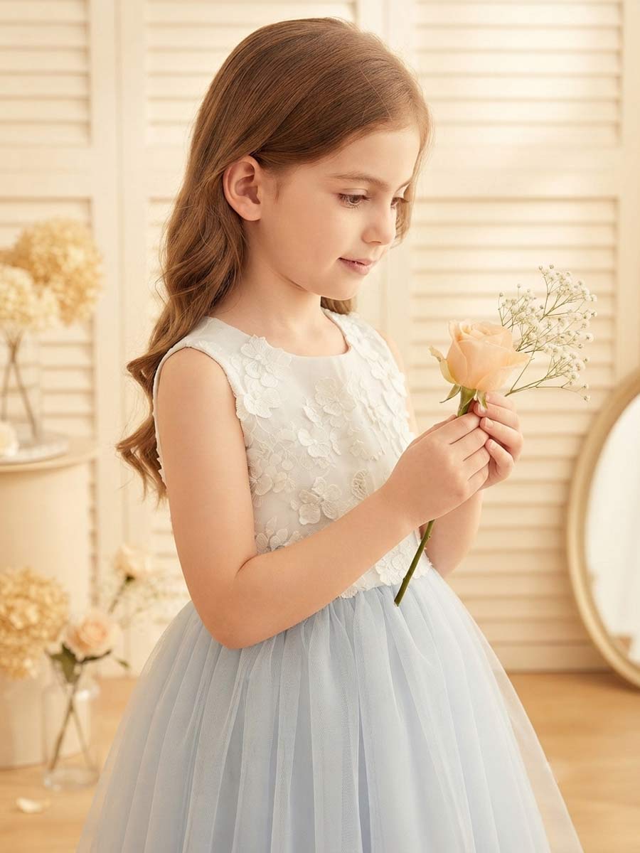A-Line/Princess Boat Neck Sleeveless Knee-Length Flower Girl Dresses With Bowknot &amp; Applique