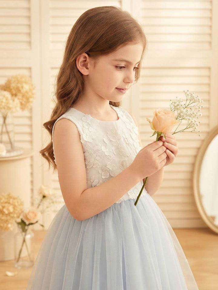 A-Line/Princess Boat Neck Sleeveless Knee-Length Flower Girl Dresses With Bowknot &amp; Applique
