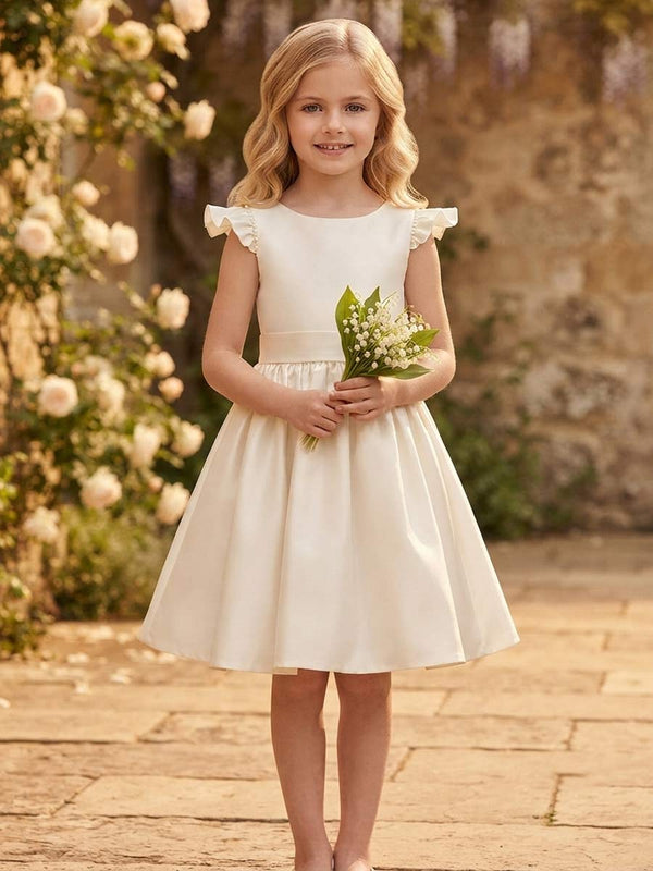 A-Line/Princess Boat Neck Sleeveless Knee-Length Flower Girl Dresses With Bowknot & Beading