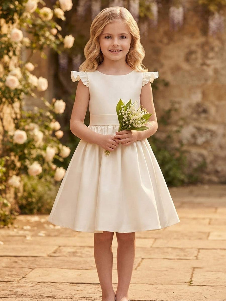 A-Line/Princess Boat Neck Sleeveless Knee-Length Flower Girl Dresses With Bowknot &amp; Beading