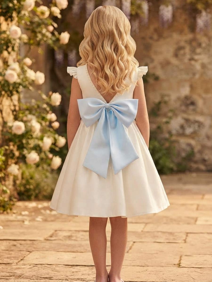 A-Line/Princess Boat Neck Sleeveless Knee-Length Flower Girl Dresses With Bowknot &amp; Beading
