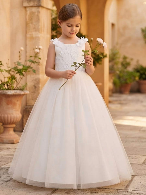 A-Line/Princess Scoop Sleeveless Floor-Length Flower Girl Dresses With Bowknot & Lace