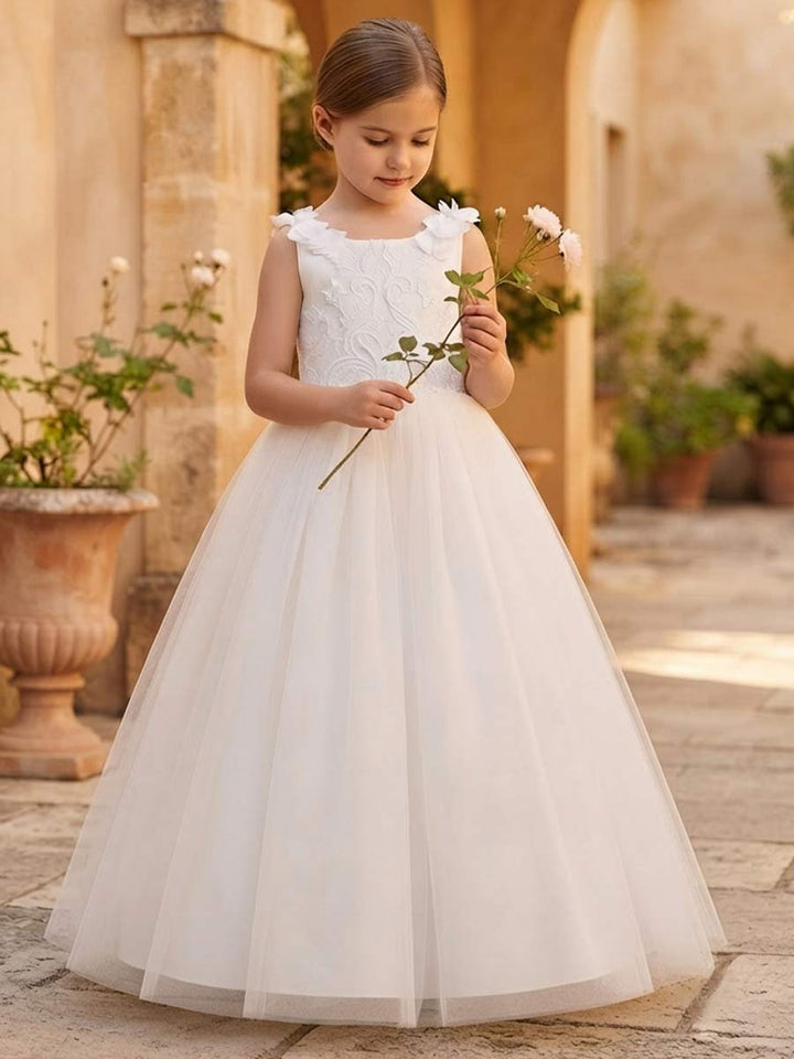A-Line/Princess Scoop Sleeveless Floor-Length Flower Girl Dresses With Bowknot &amp; Lace