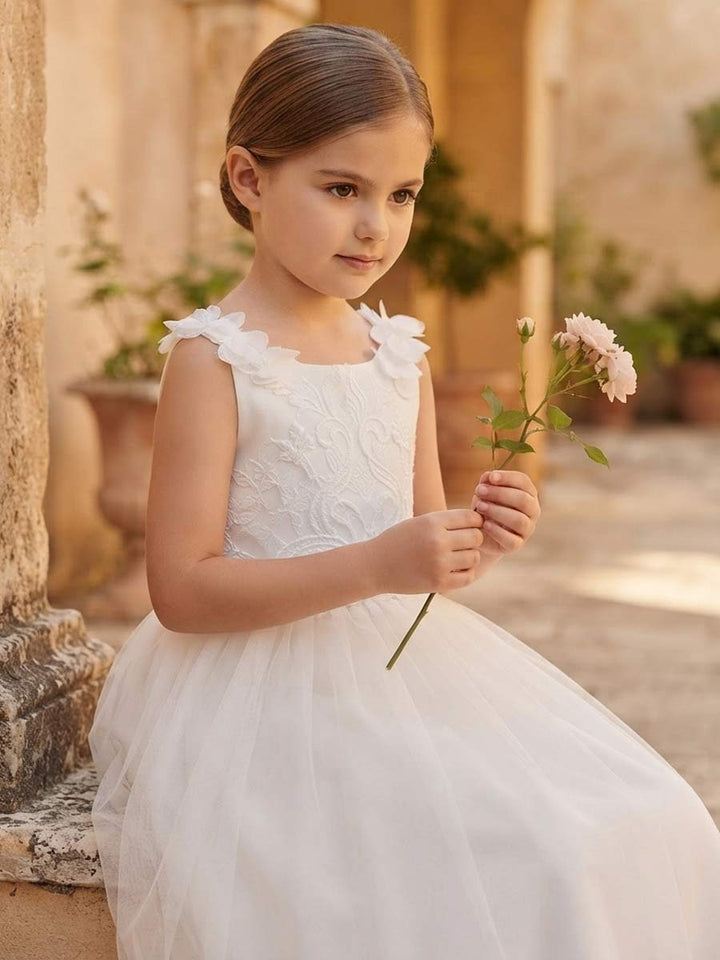 A-Line/Princess Scoop Sleeveless Floor-Length Flower Girl Dresses With Bowknot &amp; Lace