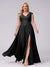 A-Line V-Neck Sleeveless Chiffon Long  Plus Size Bridesmaid Dresses With Applique Split Side