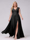 A-Line V-Neck Sleeveless Chiffon Long  Plus Size Bridesmaid Dresses With Applique Split Side
