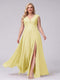 A-Line V-Neck Sleeveless Chiffon Long  Plus Size Bridesmaid Dresses With Applique Split Side