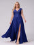 A-Line V-Neck Sleeveless Chiffon Long  Plus Size Bridesmaid Dresses With Applique Split Side