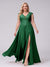 A-Line V-Neck Sleeveless Chiffon Long  Plus Size Bridesmaid Dresses With Applique Split Side