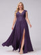 A-Line V-Neck Sleeveless Chiffon Long  Plus Size Bridesmaid Dresses With Applique Split Side