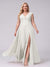 A-Line V-Neck Sleeveless Chiffon Long  Plus Size Bridesmaid Dresses With Applique Split Side