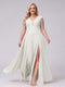 A-Line V-Neck Sleeveless Chiffon Long  Plus Size Bridesmaid Dresses With Applique Split Side