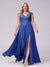 A-Line V-Neck Sleeveless Chiffon Long  Plus Size Bridesmaid Dresses With Applique Split Side