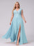 A-Line V-Neck Sleeveless Chiffon Long  Plus Size Bridesmaid Dresses With Applique Split Side