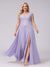 A-Line V-Neck Sleeveless Chiffon Long  Plus Size Bridesmaid Dresses With Applique Split Side