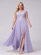 A-Line V-Neck Sleeveless Chiffon Long  Plus Size Bridesmaid Dresses With Applique Split Side