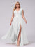 A-Line V-Neck Sleeveless Chiffon Long  Plus Size Bridesmaid Dresses With Applique Split Side