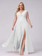A-Line V-Neck Sleeveless Chiffon Long  Plus Size Bridesmaid Dresses With Applique Split Side