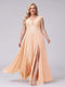 A-Line V-Neck Sleeveless Chiffon Long  Plus Size Bridesmaid Dresses With Applique Split Side