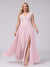 A-Line V-Neck Sleeveless Chiffon Long  Plus Size Bridesmaid Dresses With Applique Split Side