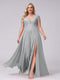 A-Line V-Neck Sleeveless Chiffon Long  Plus Size Bridesmaid Dresses With Applique Split Side
