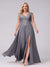A-Line V-Neck Sleeveless Chiffon Long  Plus Size Bridesmaid Dresses With Applique Split Side