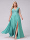 A-Line V-Neck Sleeveless Chiffon Long  Plus Size Bridesmaid Dresses With Applique Split Side
