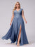 A-Line V-Neck Sleeveless Chiffon Long  Plus Size Bridesmaid Dresses With Applique Split Side
