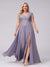 A-Line V-Neck Sleeveless Chiffon Long  Plus Size Bridesmaid Dresses With Applique Split Side