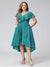 A-Line V-Neck Short Sleeves Asymmetrical Chiffon Plus Size Bridesmaid Dresses With Pockets