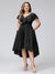 A-Line V-Neck Short Sleeves Asymmetrical Chiffon Plus Size Bridesmaid Dresses With Pockets